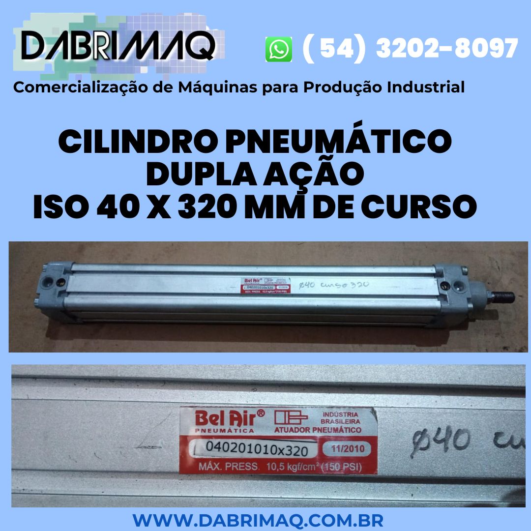 Cilindro pneumático dupla ação ISO 40 x 320 mm de curso