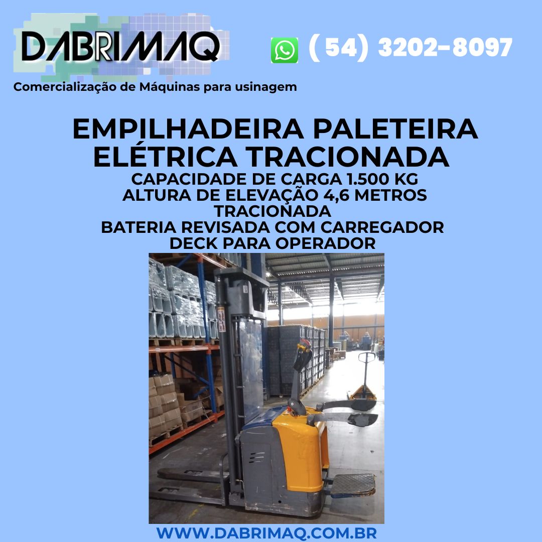 Empilhadeira Paleteira Elétrica tracionada  Capacidade de carga 1.500 kg
