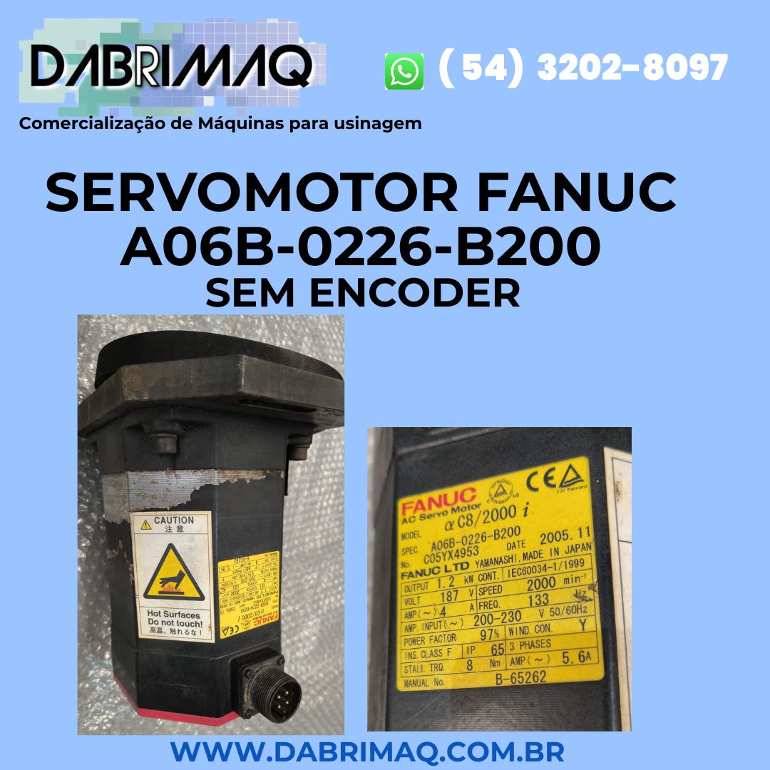 Servomotor Fanuc A06B-0226-B200 sem encoder