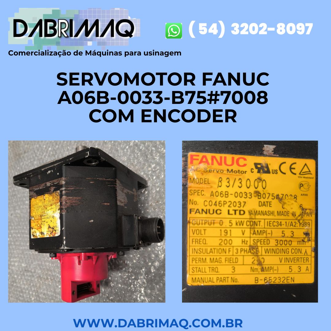Servomotor Fanuc A06B-0033-B75#7008 com encoder